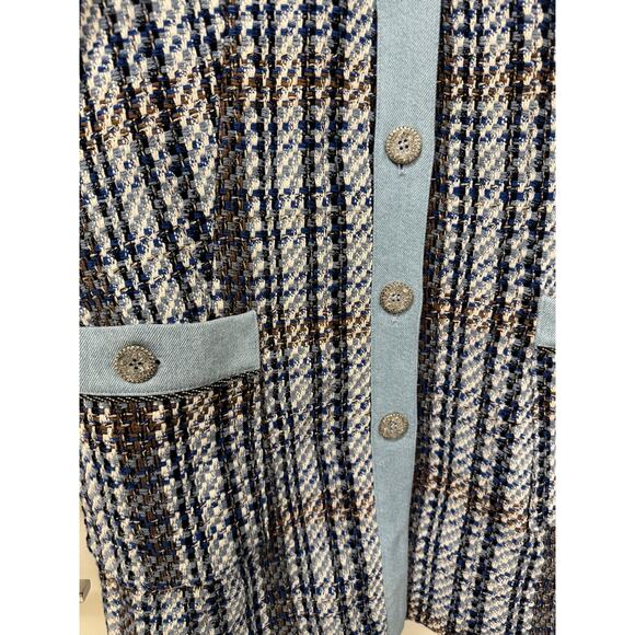 Zara NWT Medium Denim/Tweed Blue Long Preppy Old Money Luxe Blogger Blazer - Picture 5 of 6